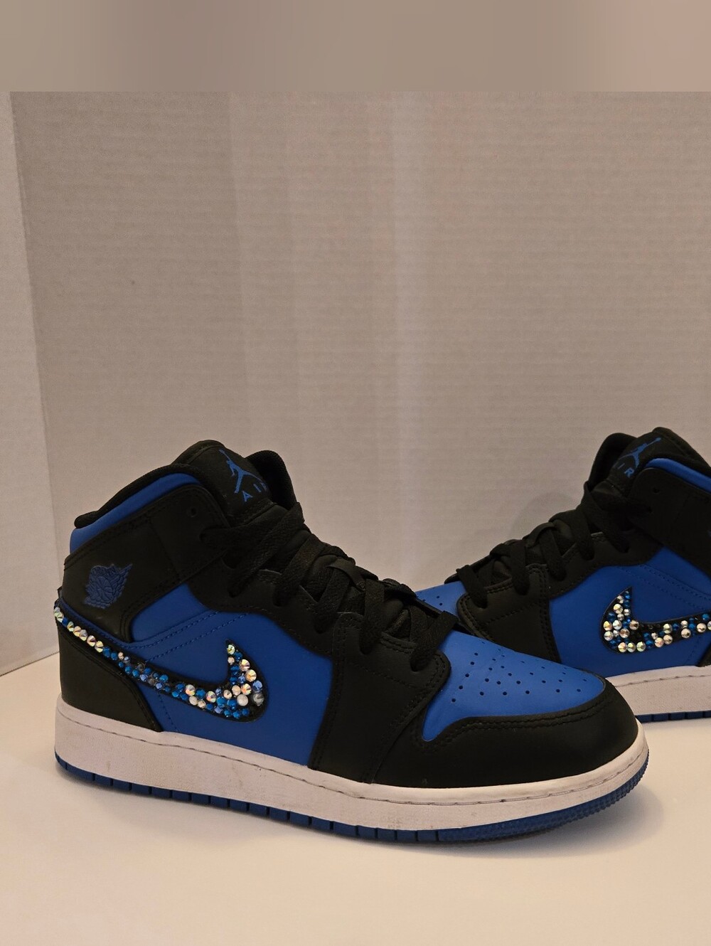 Nike Air Jordan 1 Mid Blue & Black Crystal Swoosh Sneakers